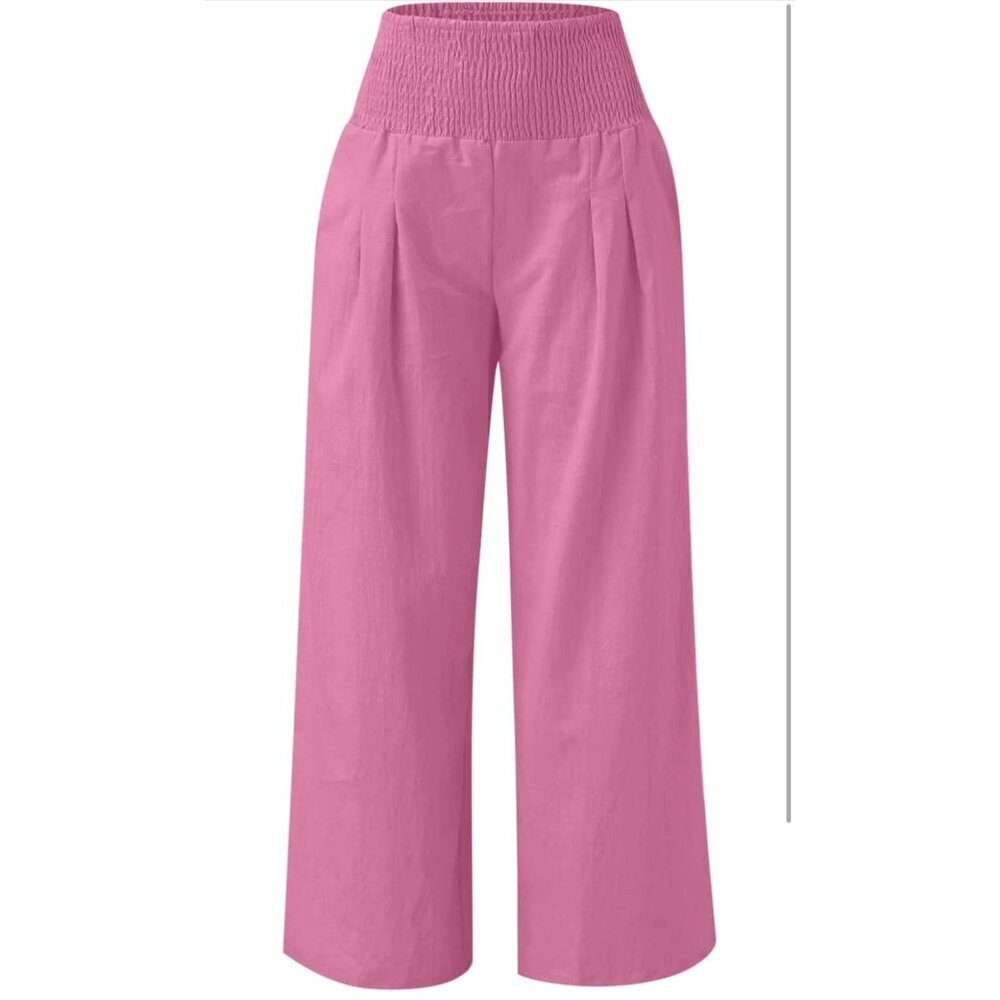 Womens Wide-Leg Smocked Waist Pants 2XL Lightweight Cotton Blend Purple